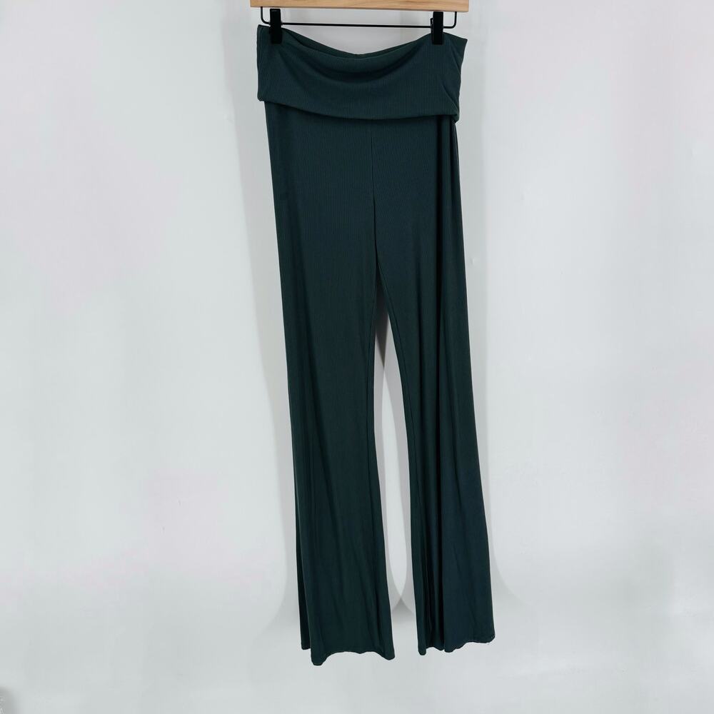 SKIMS Ribbed Foldover Pants Green Wide Leg Lounge Yoga Casual Women’s Size L - Picture 6 of 6